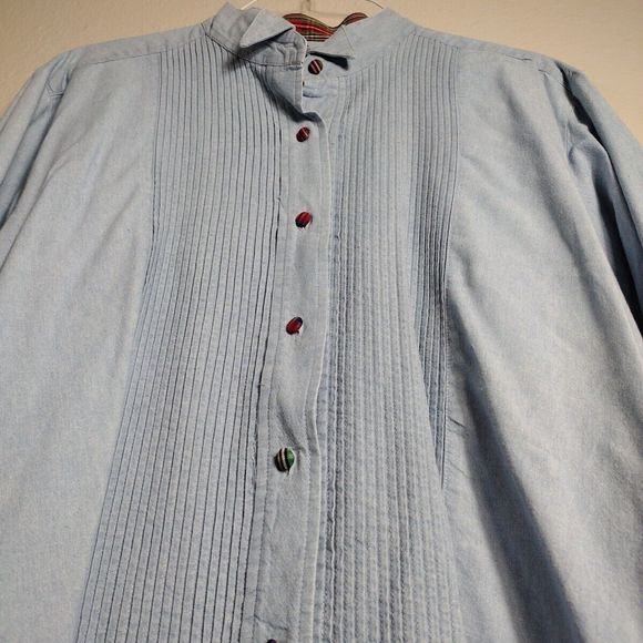 Vintage Chambray Shirt Blouse Pleated Button up Size 8 Cambridge Women's - Picture 5 of 14